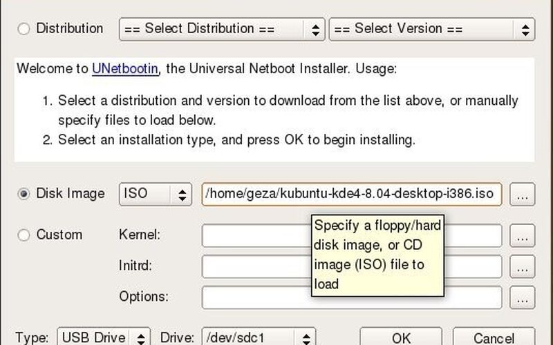 Скриншот 1 программы UNetbootin