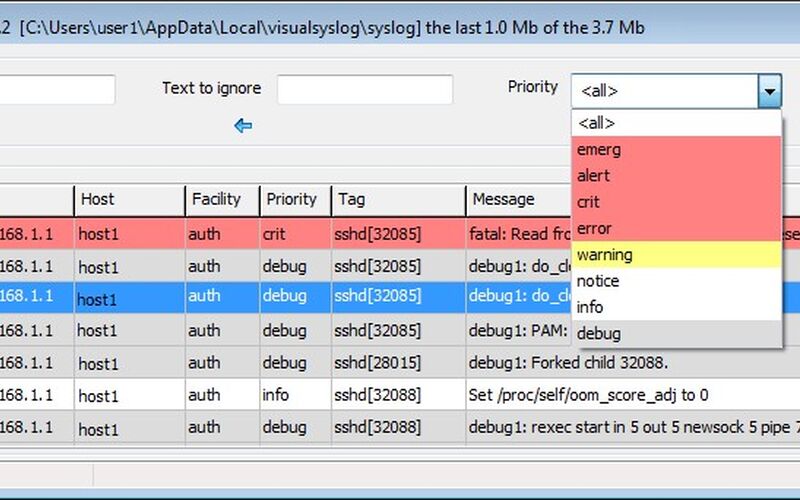 Скриншот 1 программы Visual Syslog Server