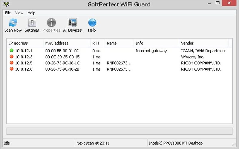 Скриншот 1 программы SoftPerfect WiFi Guard