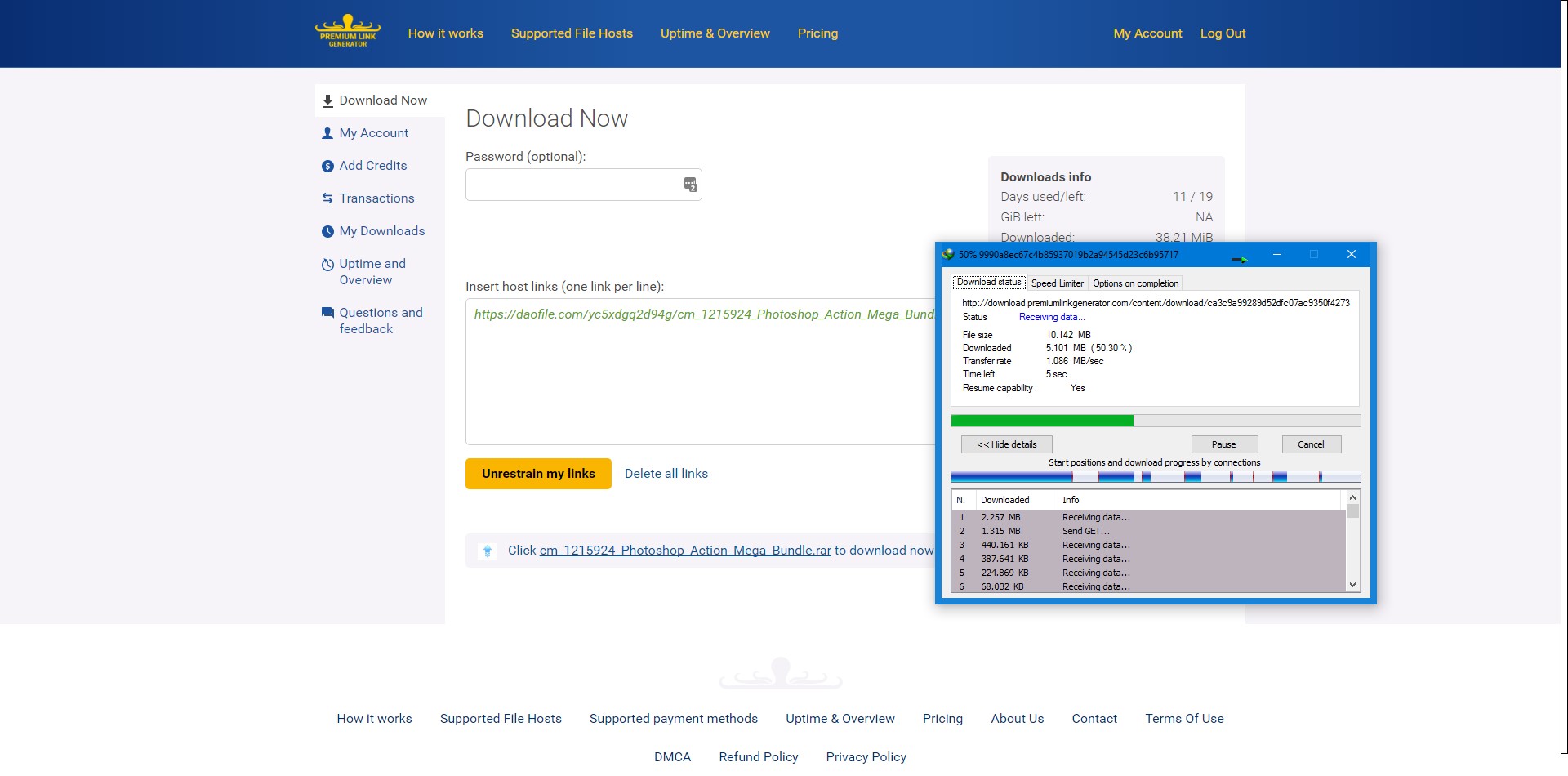 Скриншот 1 программы Premium Link Generator