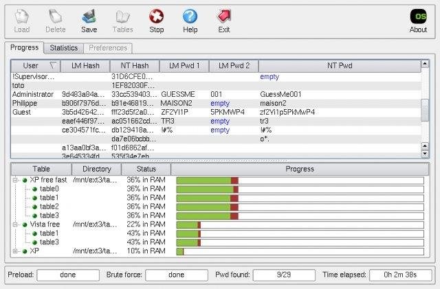 Скриншот 1 программы ophcrack