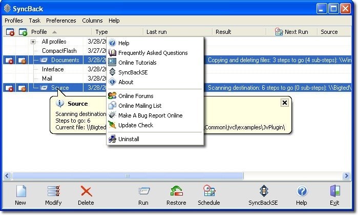 Скриншот 1 программы SyncBack