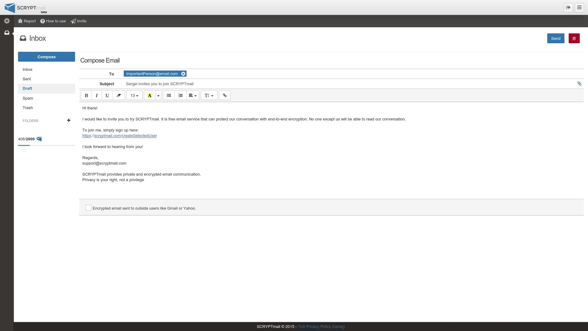 Скриншот 2 программы SCRYPTmail