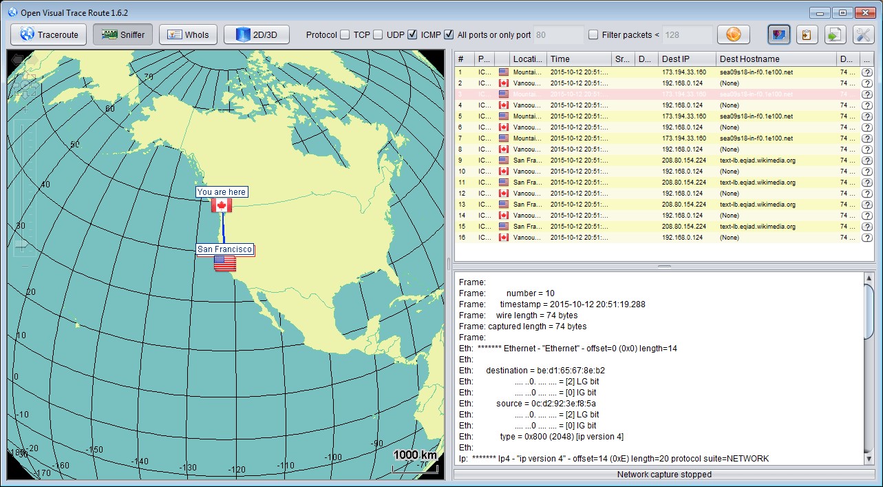 Скриншот 2 программы Open Visual Traceroute
