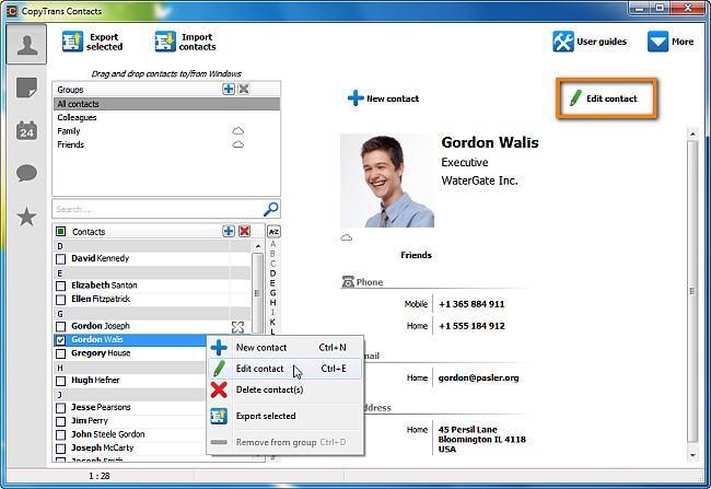Скриншот 1 программы CopyTrans Contacts
