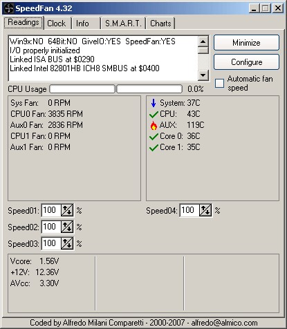 При запуске speedfan зависает компьютер