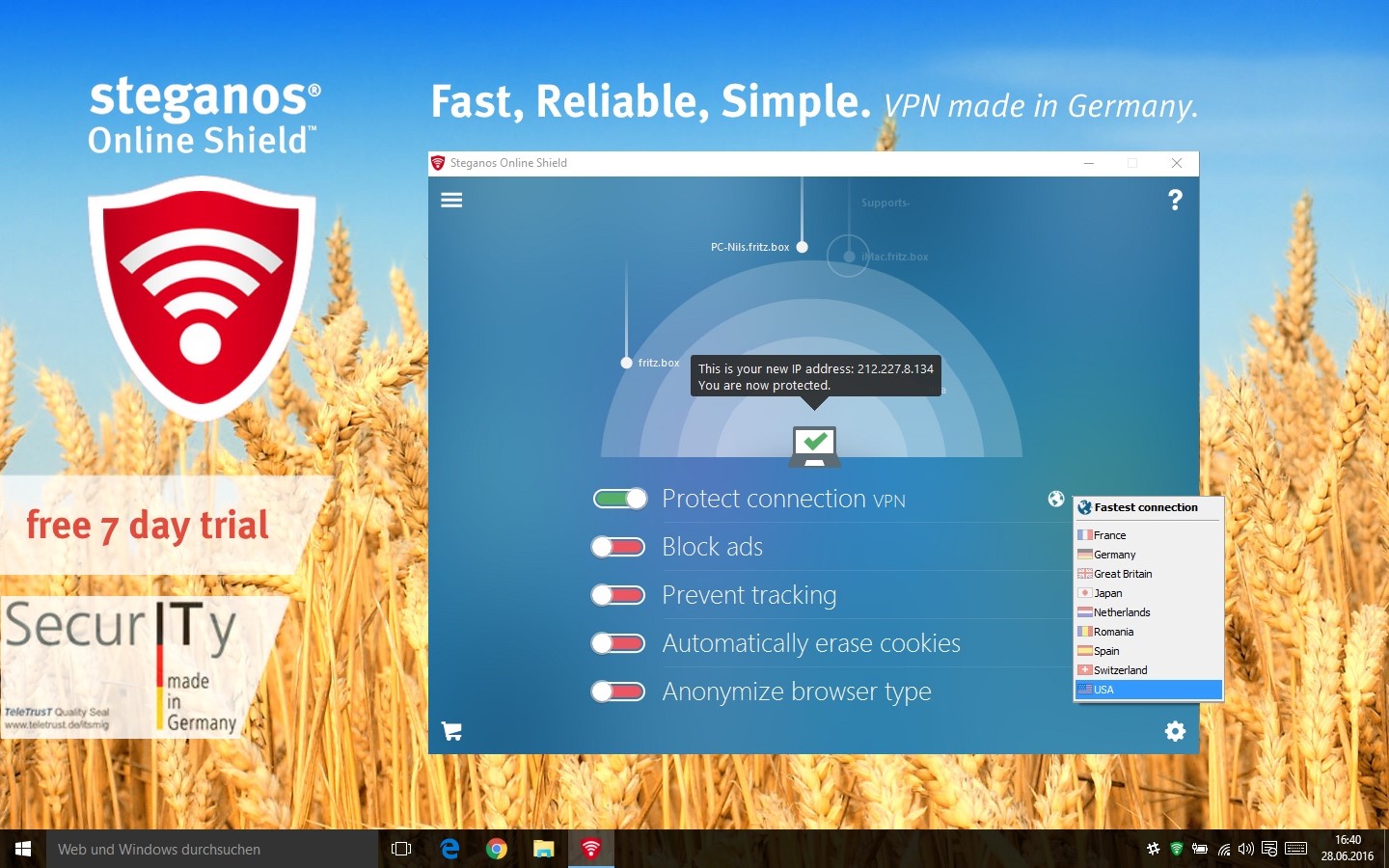 Скриншот 1 программы Steganos Online Shield VPN