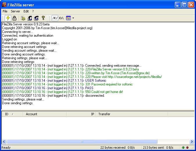 Скриншот 1 программы FileZilla Server
