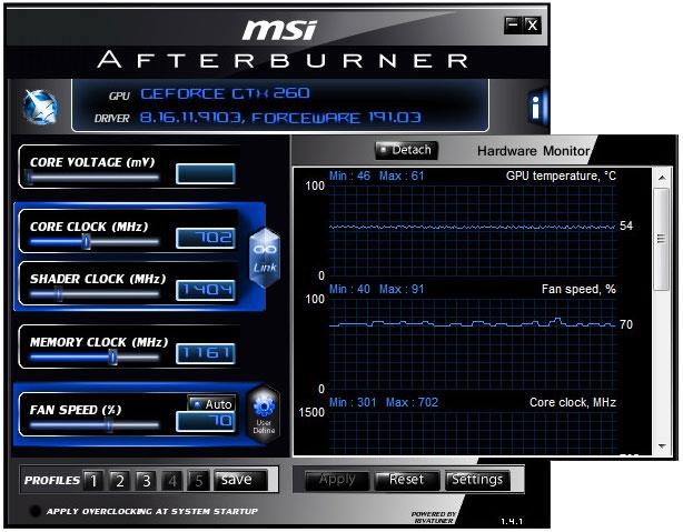 Скриншот 1 программы MSI Afterburner