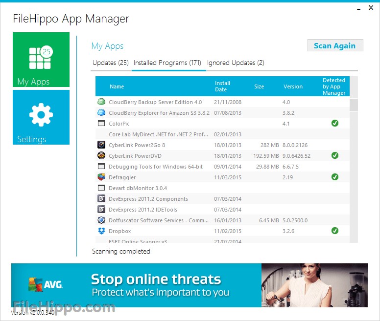 Скриншот 1 программы FileHippo App Manager
