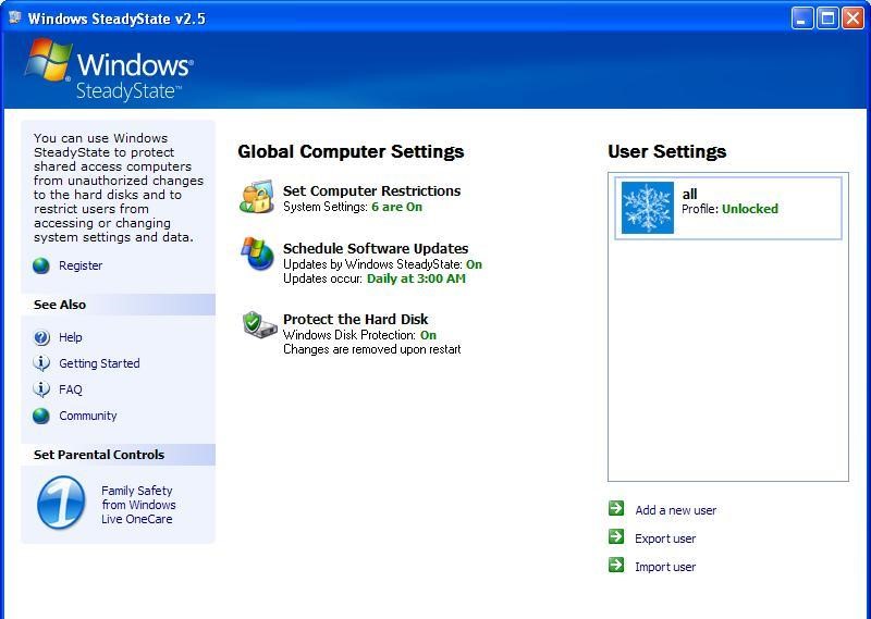 Скриншот 2 программы Windows SteadyState