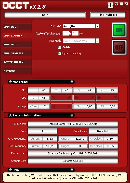 Скриншот 1 программы Occt