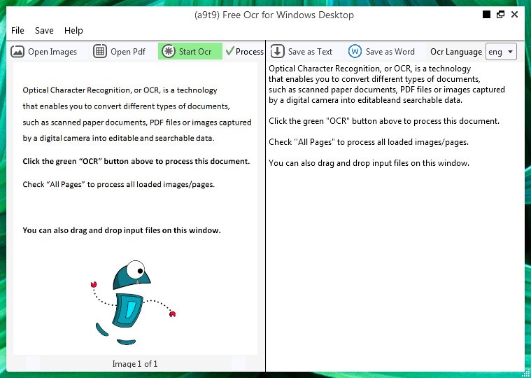 Скриншот 1 программы (a9t9) Free OCR Software