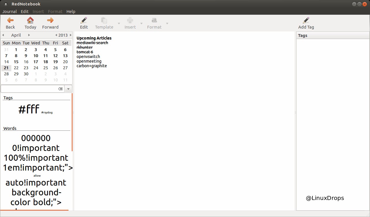 Скриншот 1 программы RedNotebook
