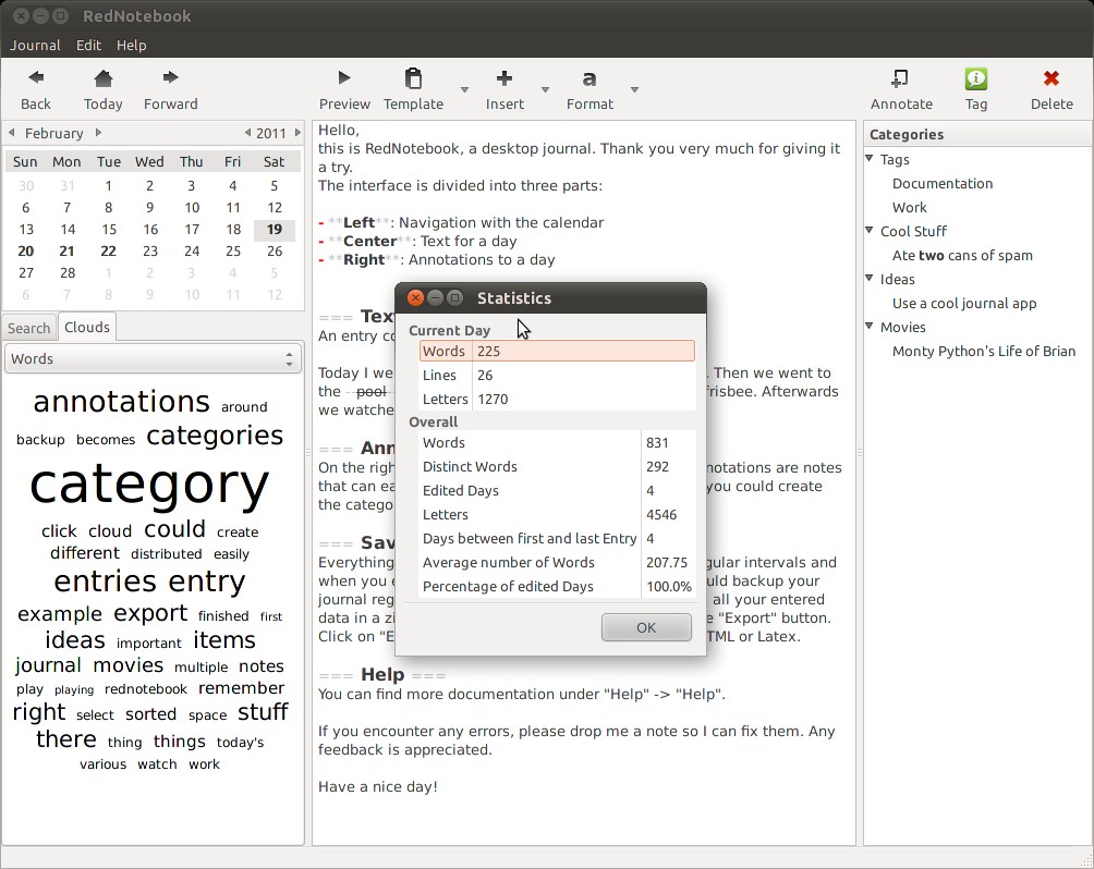 Скриншот 2 программы RedNotebook