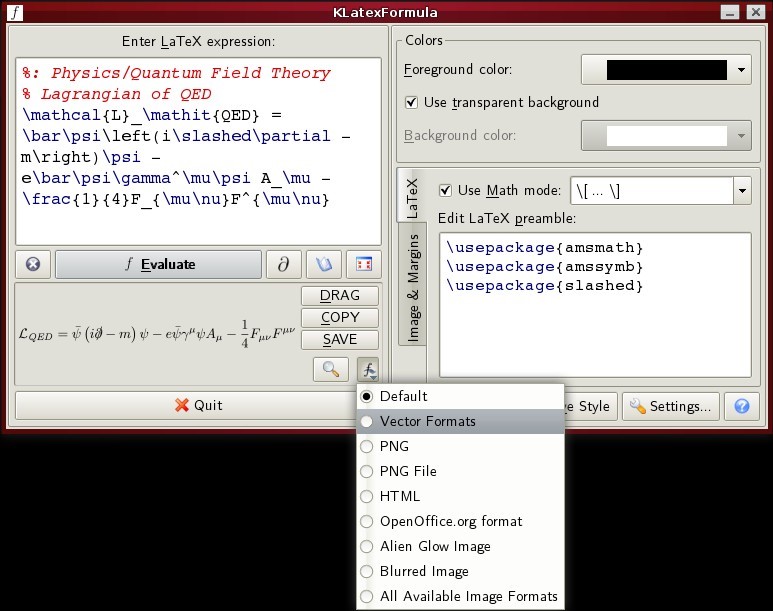 Скриншот 2 программы KLatexFormula