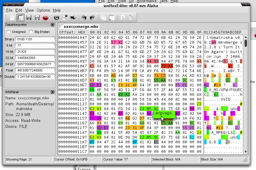 Скриншот 1 программы wxHexEditor