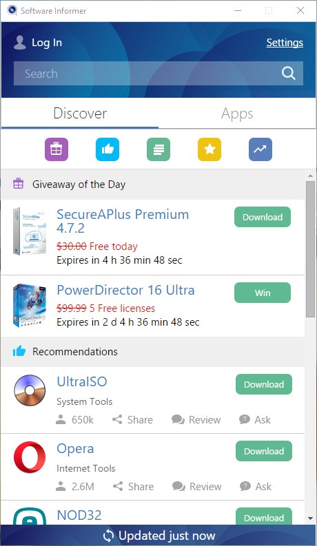 Скриншот 1 программы Software Informer