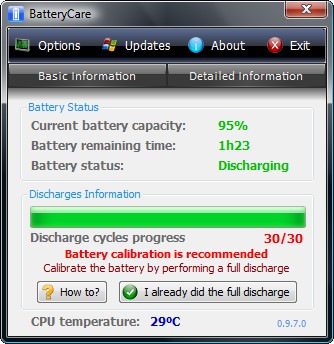 Скриншот 1 программы BatteryCare