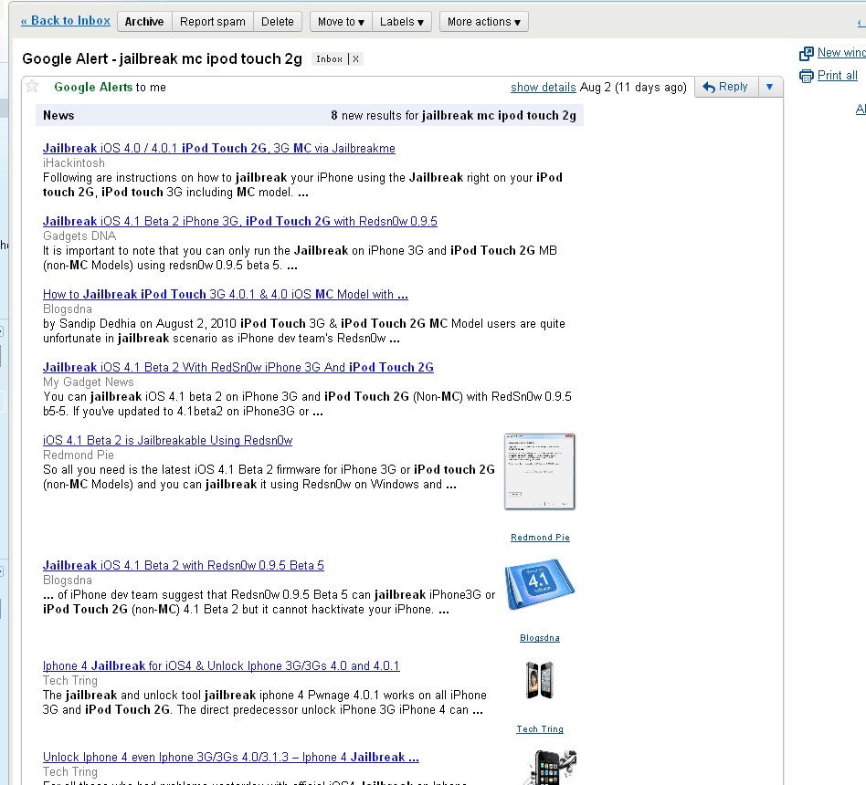 Скриншот 1 программы Google Alerts