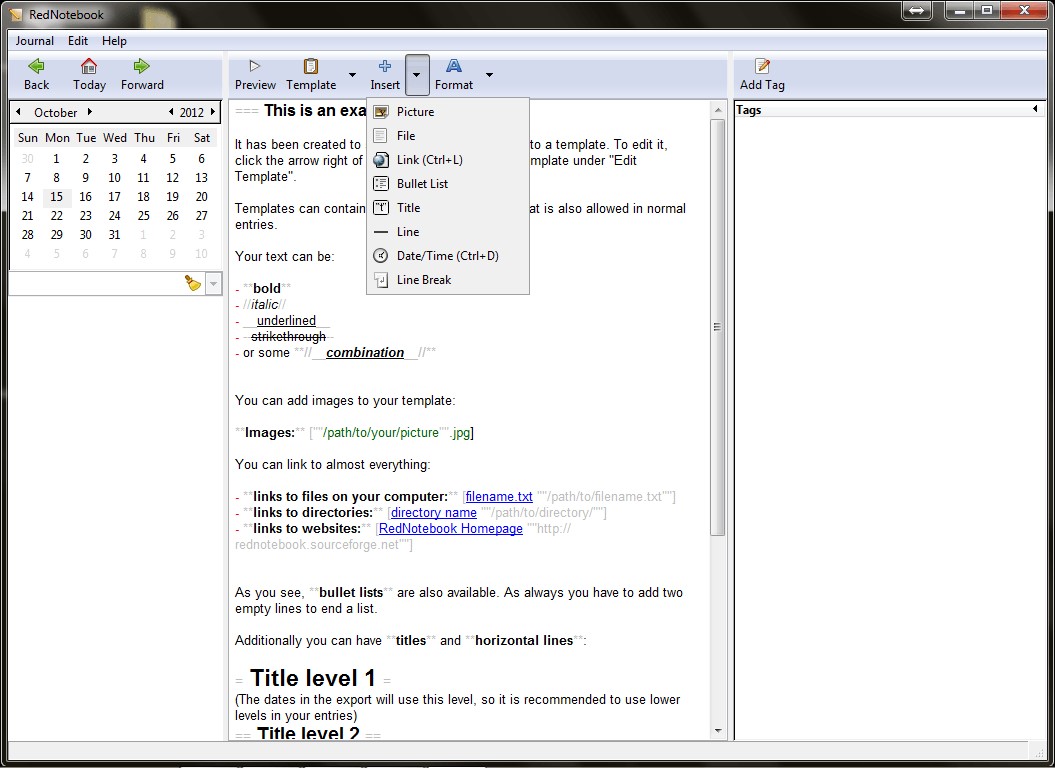 Скриншот 3 программы RedNotebook