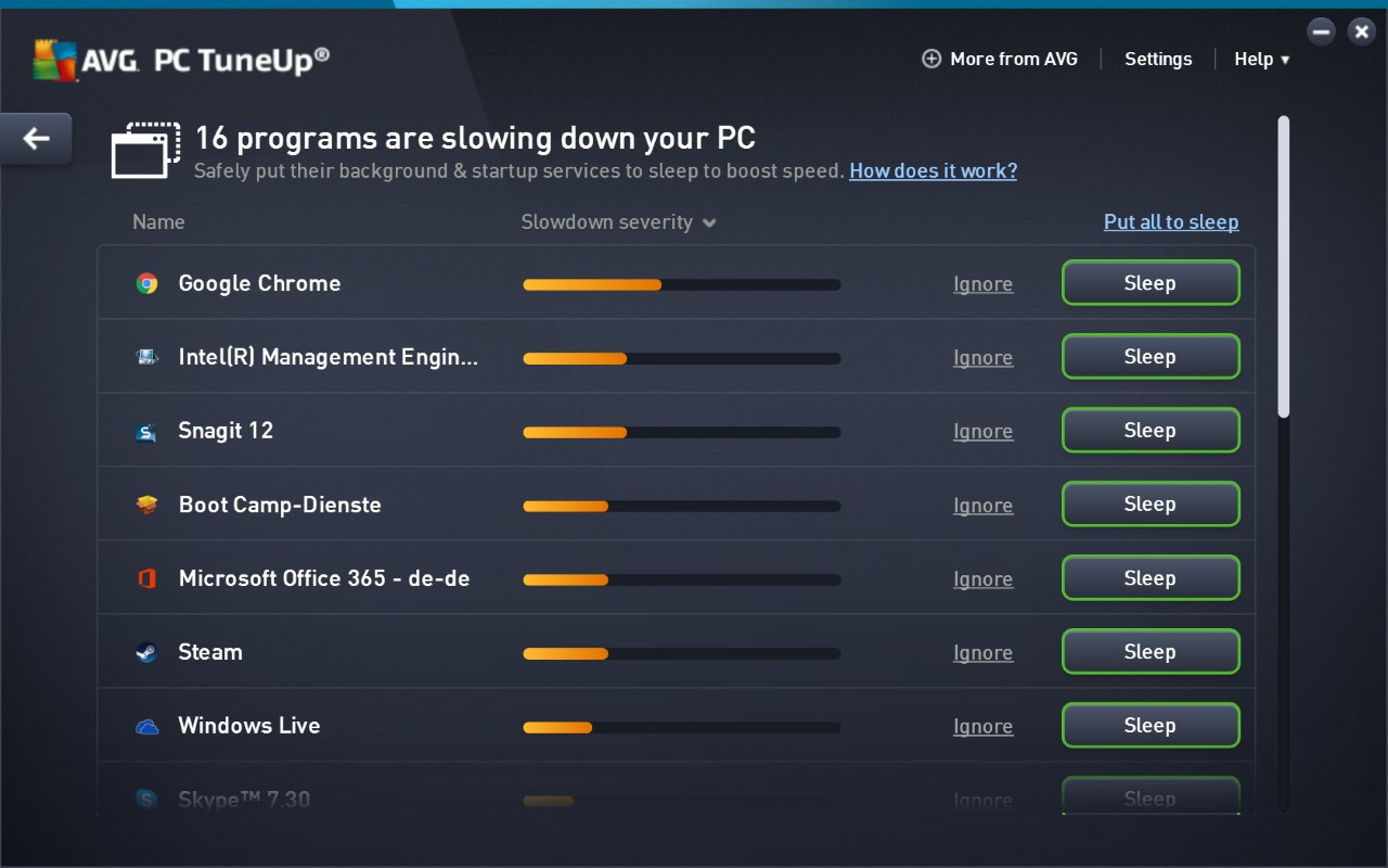 Скриншот 1 программы AVG PC TuneUp