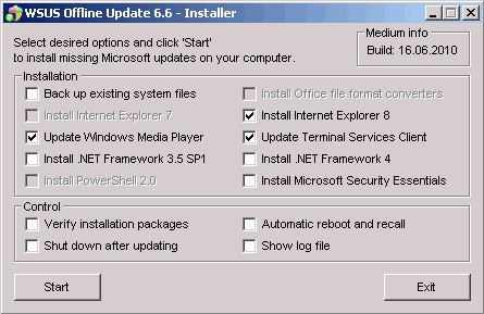 Скриншот 2 программы WSUS Offline Update