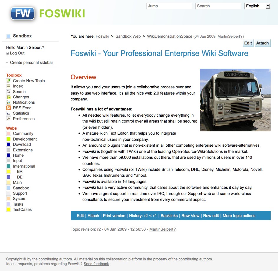 Скриншот 1 программы Foswiki