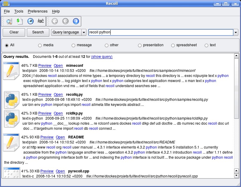 Скриншот 3 программы Recoll