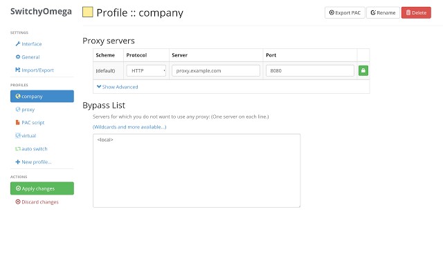 Скриншот 1 программы Proxy SwitchyOmega