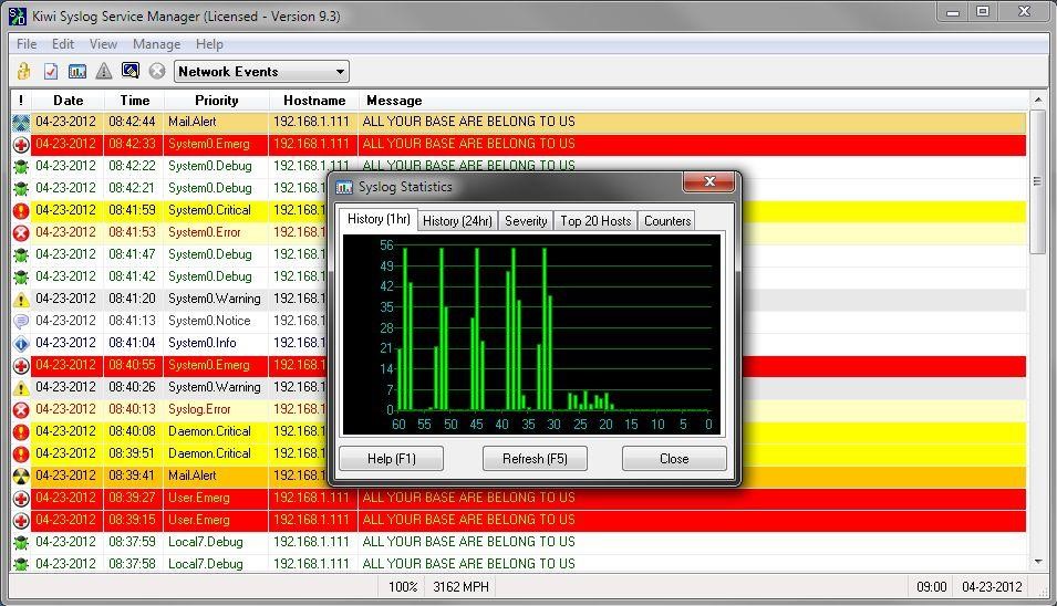 Скриншот 1 программы Kiwi Syslog Server