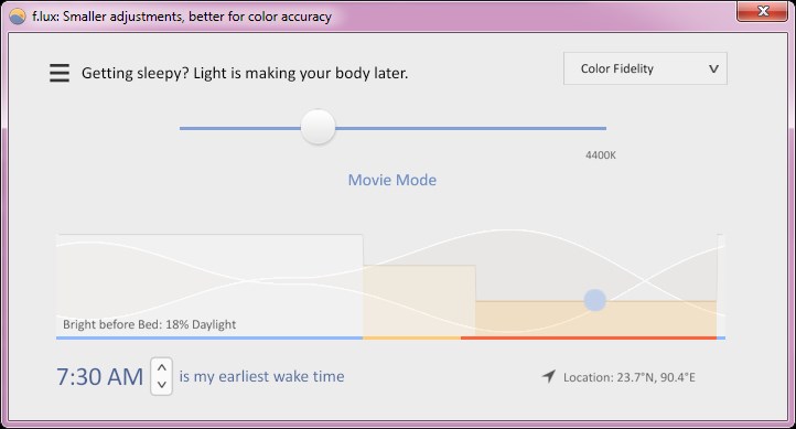 Скриншот 2 программы f.lux