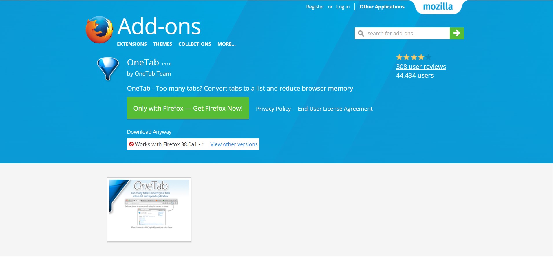 Скриншот 2 программы OneTab