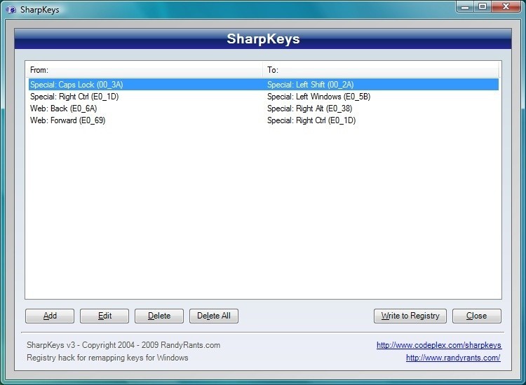 Скриншот 2 программы SharpKeys