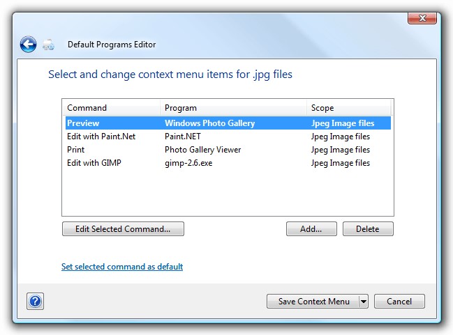 Скриншот 3 программы Default Programs Editor