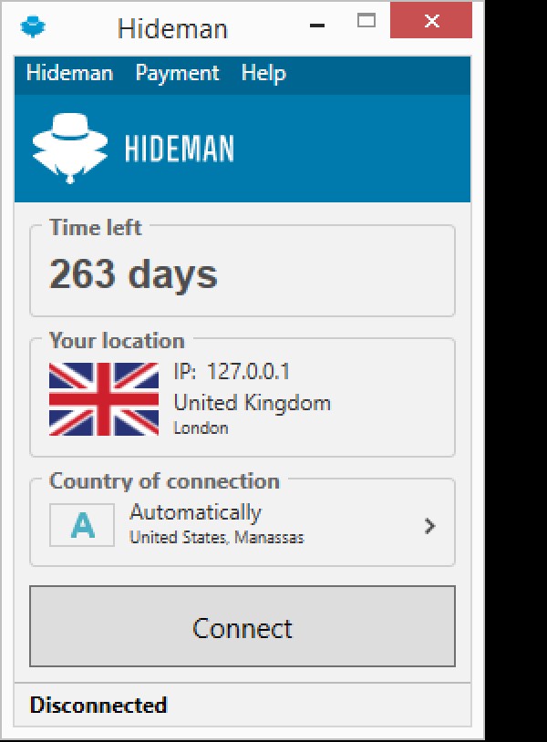 Скриншот 3 программы Hideman VPN