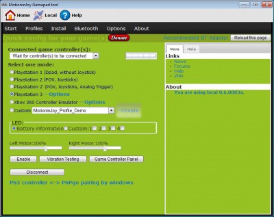 Скриншот 2 программы MotionInJoy DS3 Tool