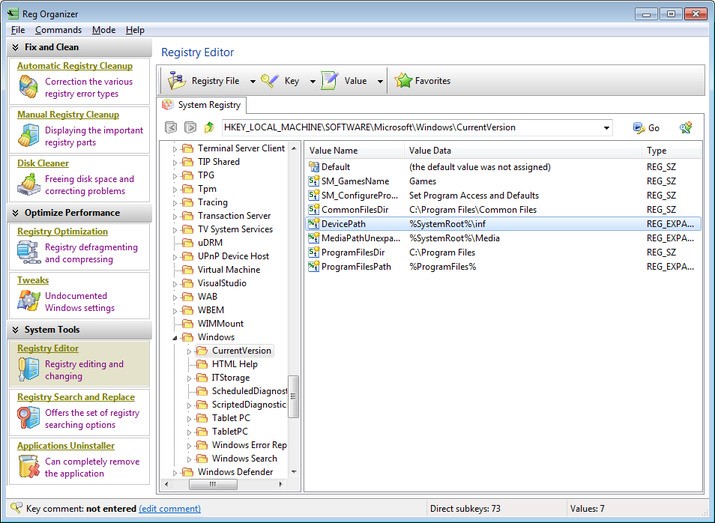 Скриншот 1 программы Reg Organizer