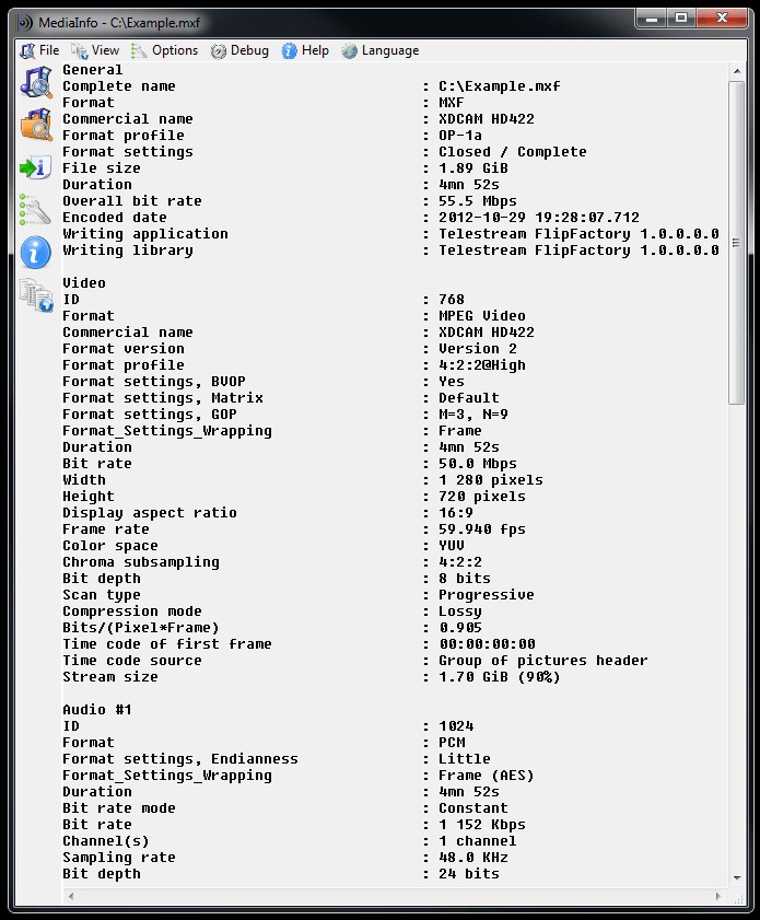 Скриншот 2 программы MediaInfo