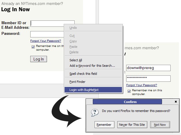 Скриншот 1 программы BugMeNot
