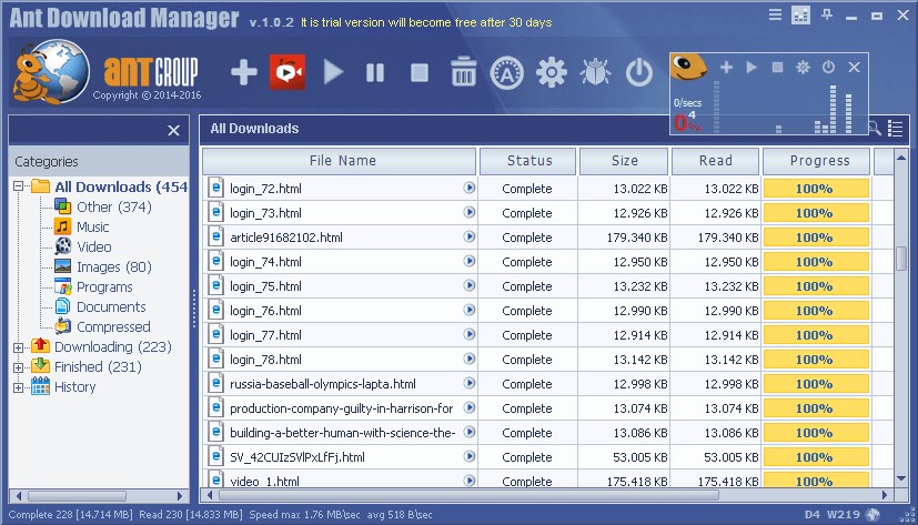 Скриншот 3 программы Ant Download Manager & Video Downloader