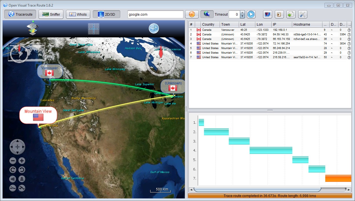 Скриншот 3 программы Open Visual Traceroute