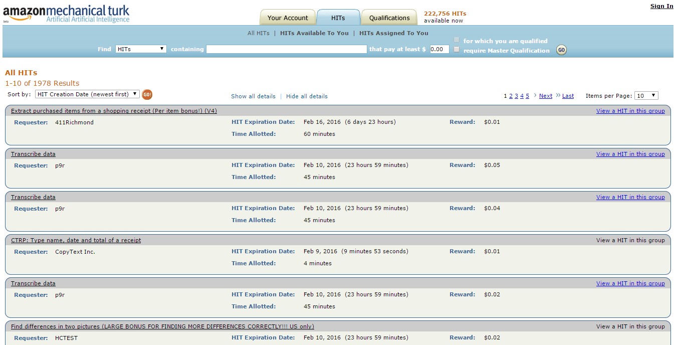 Скриншот 1 программы Amazon Mechanical Turk