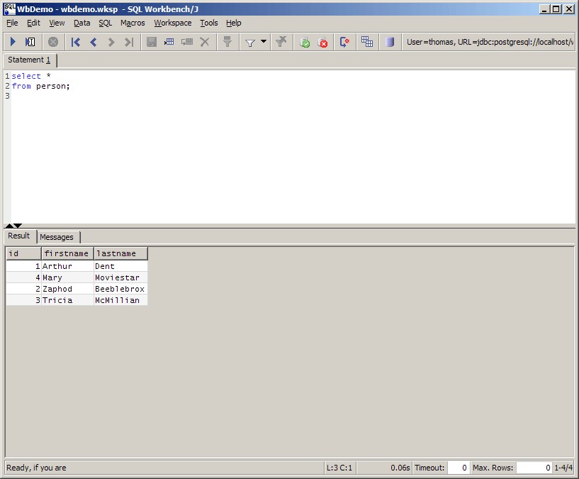 Скриншот 2 программы SQL Workbench/J