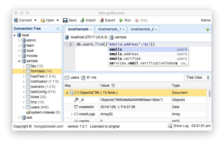 Скриншот 1 программы NoSQLBooster for MongoDB