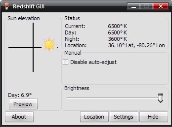 Скриншот 2 программы RedshiftGUI