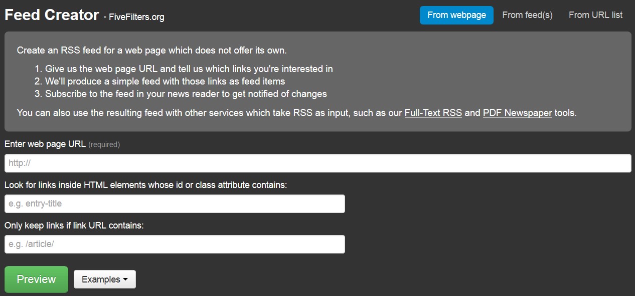 Скриншот 1 программы FiveFilters Feed Creator