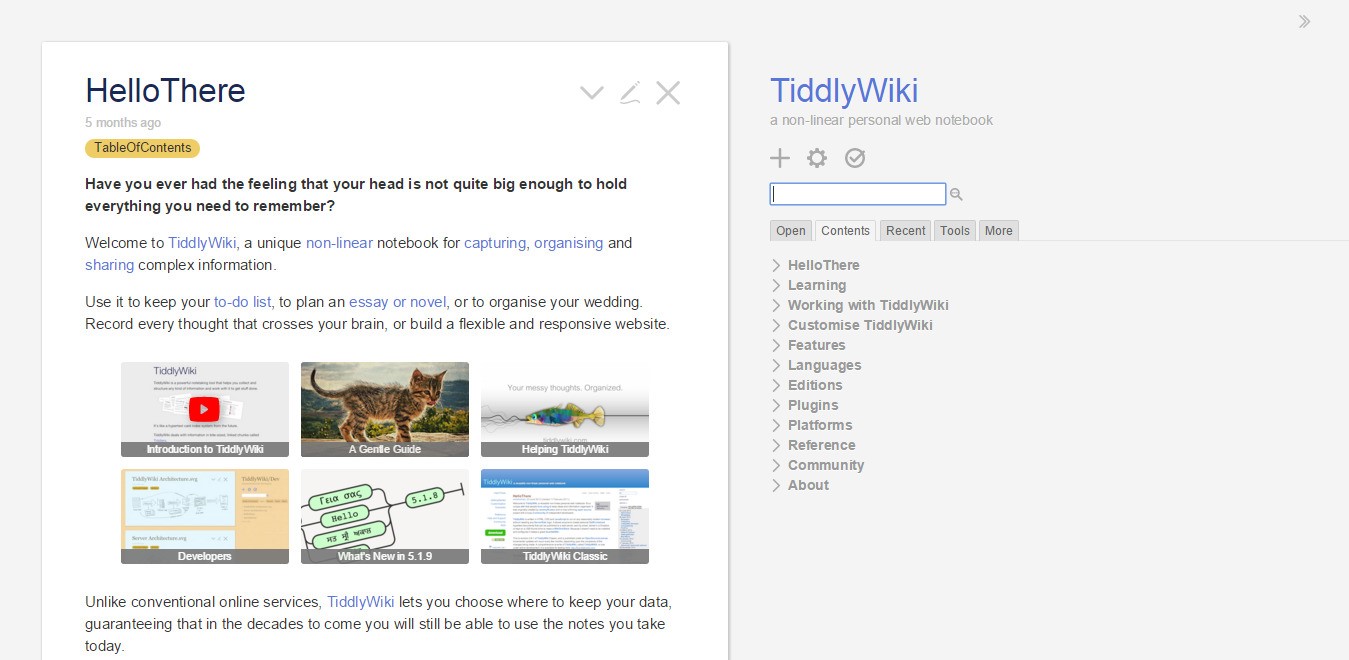 Скриншот 1 программы TiddlyWiki