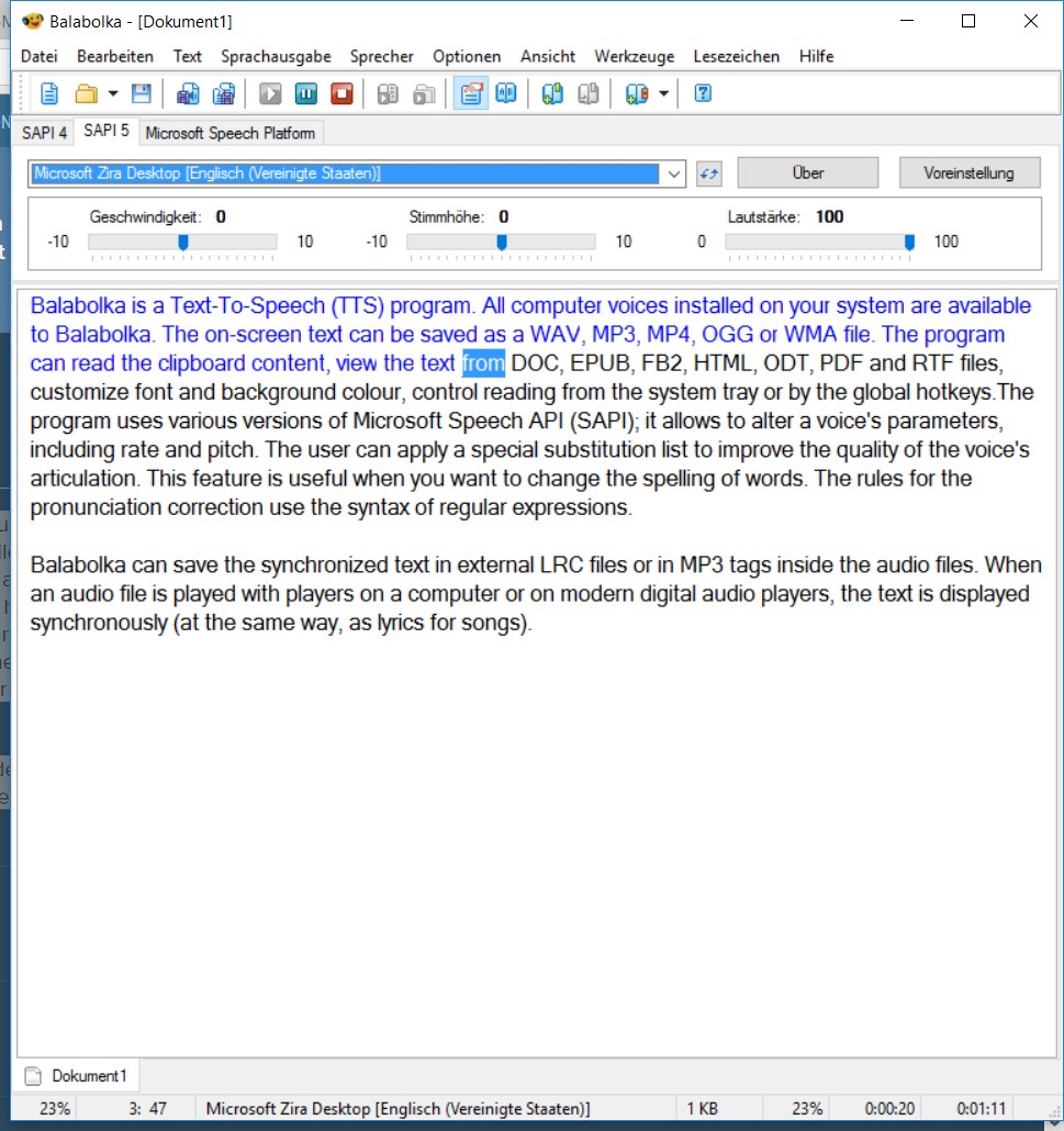Скриншот 1 программы Balabolka
