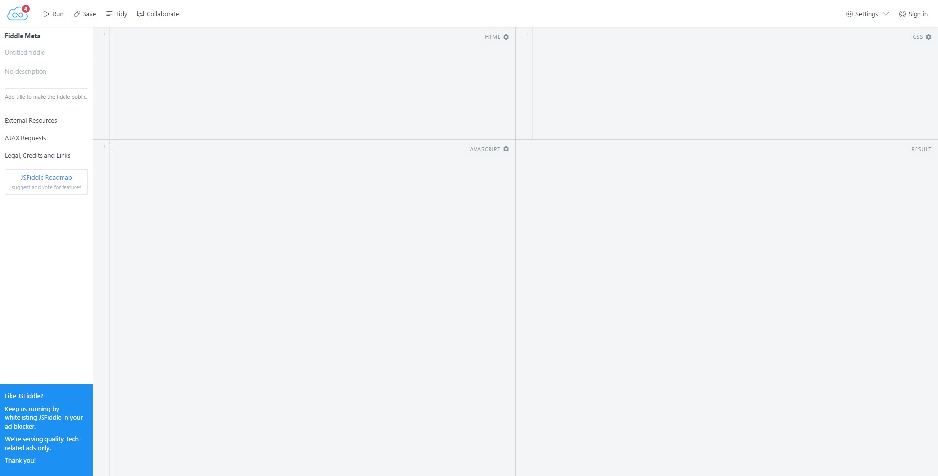 Скриншот 1 программы jsFiddle